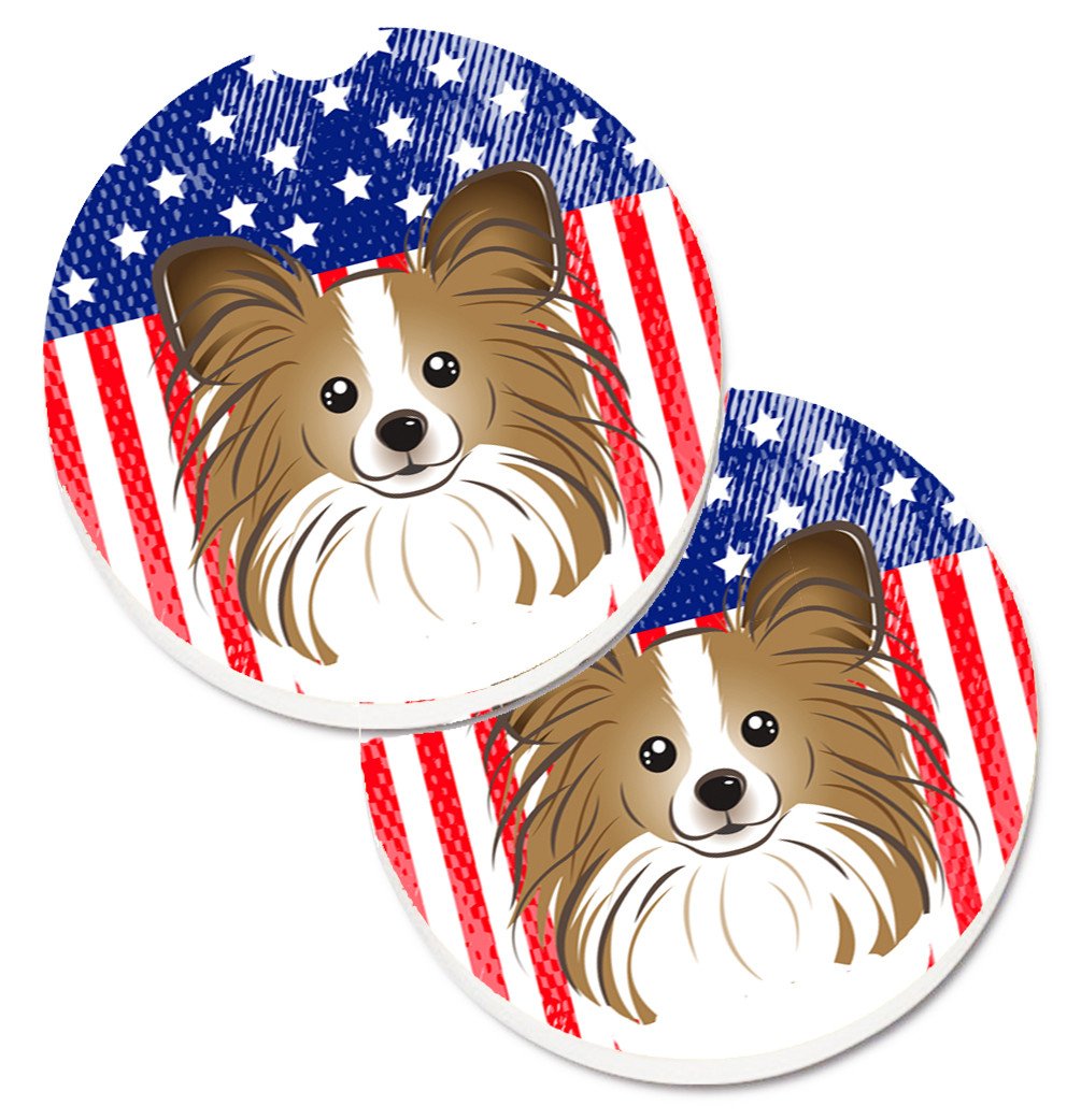 American Flag and Papillon Set of 2 Cup Holder Car Coasters BB2178CARC by Caroline&#39;s Treasures