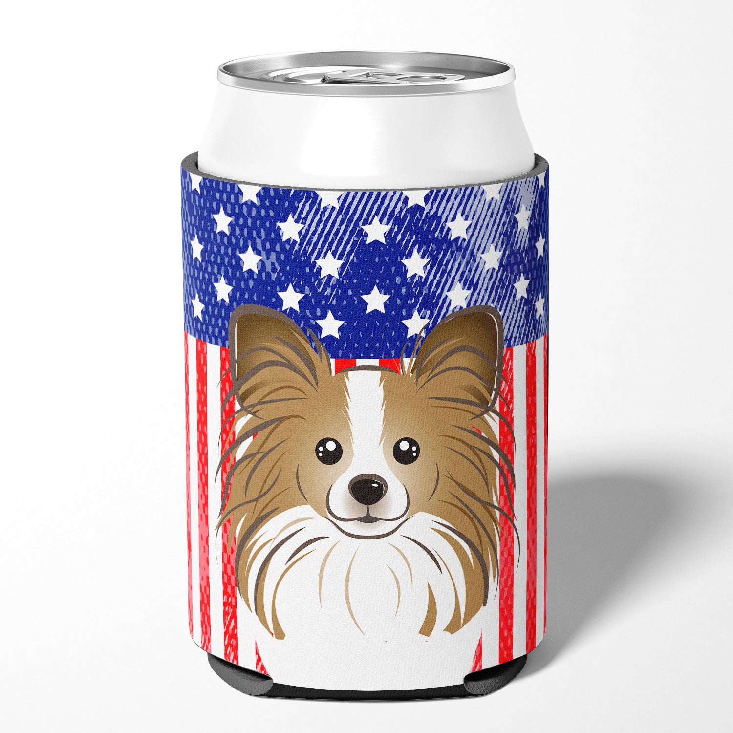 American Flag and Papillon Can or Bottle Hugger BB2178CC.