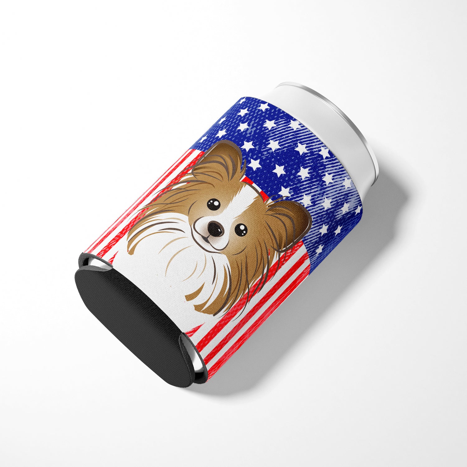 American Flag and Papillon Can or Bottle Hugger BB2178CC
