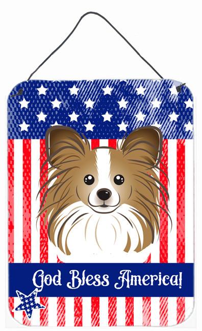 God Bless American Flag with Papillon Wall or Door Hanging Prints BB2178DS1216 by Caroline's Treasures