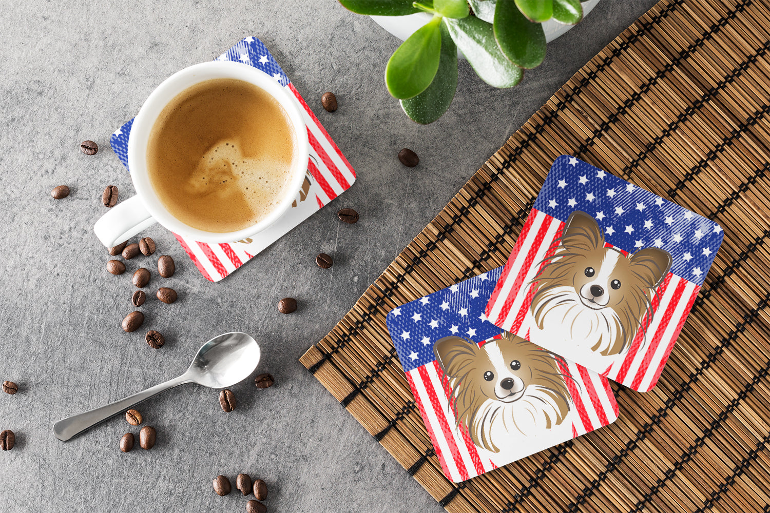 American Flag and Papillon Foam Coaster Set of 4 - the-store.com