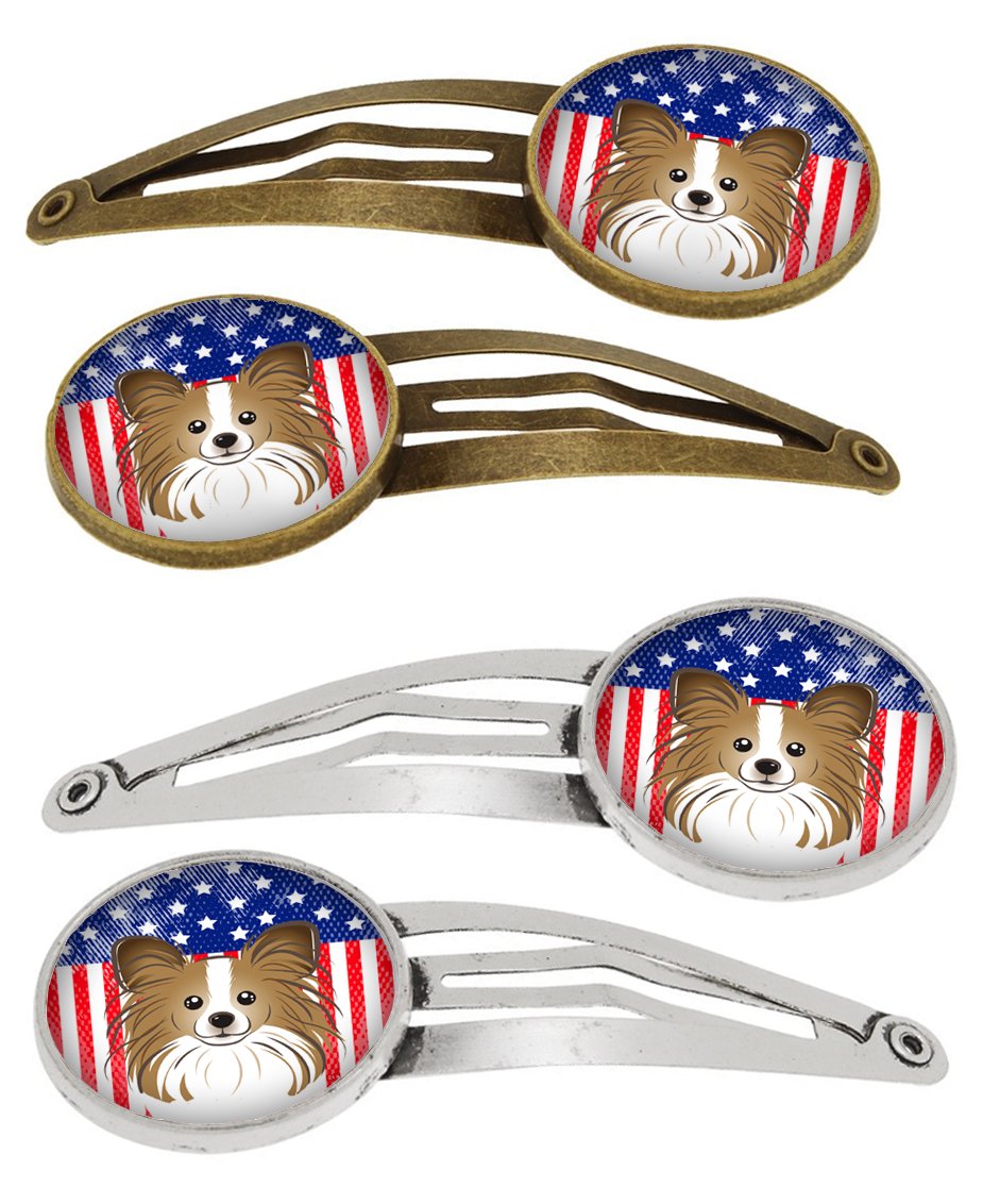 American Flag and Papillon Set of 4 Barrettes Hair Clips BB2178HCS4 by Caroline's Treasures