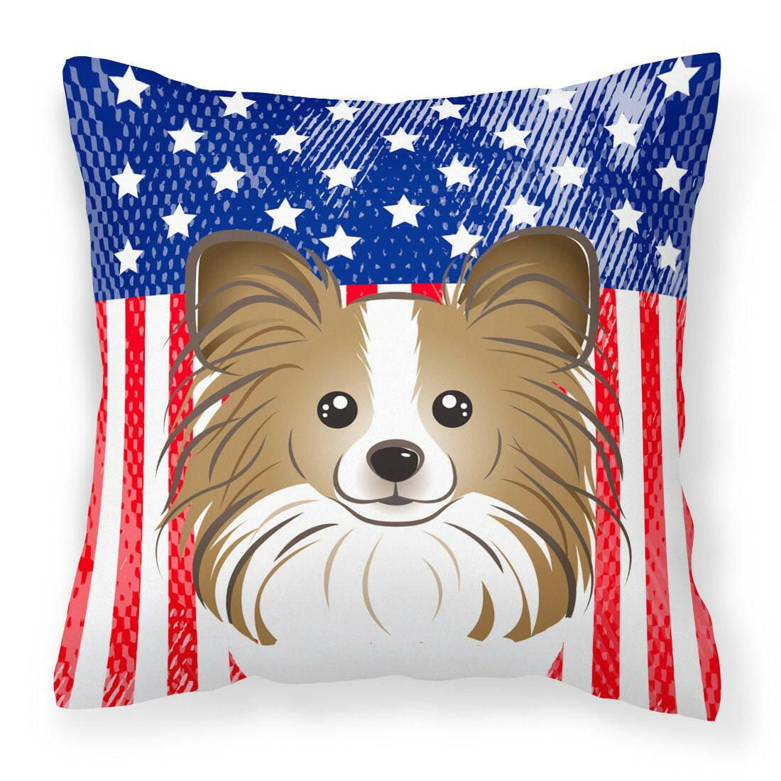 American Flag and Papillon Fabric Decorative Pillow BB2178PW1414 - the-store.com