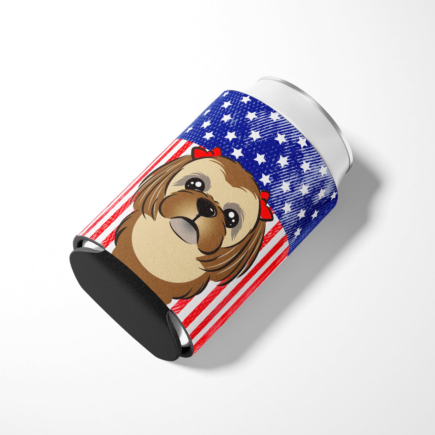 American Flag and Chocolate Brown Shih Tzu Can or Bottle Hugger BB2179CC.
