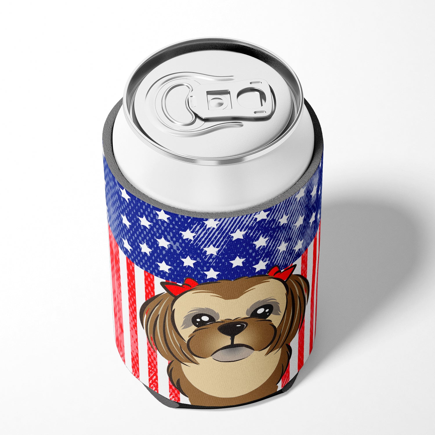 American Flag and Chocolate Brown Shih Tzu Can or Bottle Hugger BB2179CC