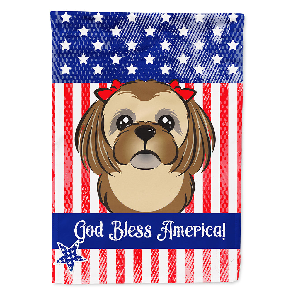 God Bless American Flag with Chocolate Brown Shih Tzu Flag Canvas House Size BB2179CHF  the-store.com.