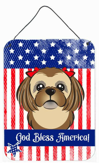 God Bless American Flag with Chocolate Brown Shih Tzu Wall or Door Hanging Prints BB2179DS1216 by Caroline's Treasures