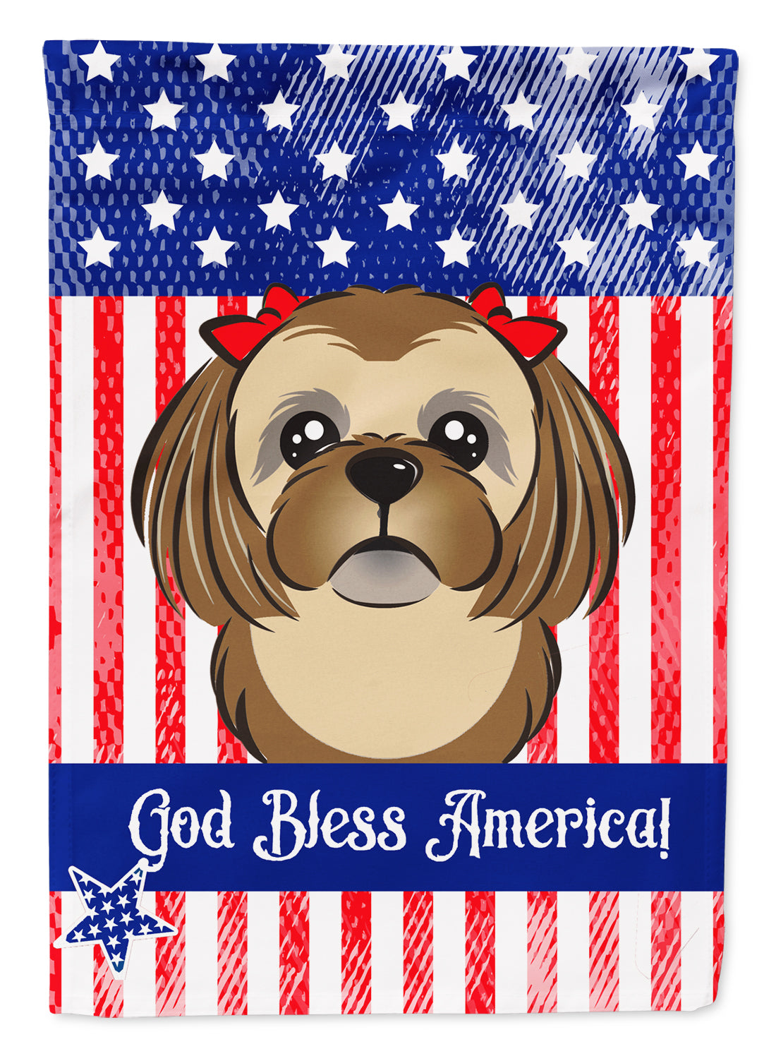 God Bless American Flag with Chocolate Brown Shih Tzu Flag Garden Size BB2179GF.