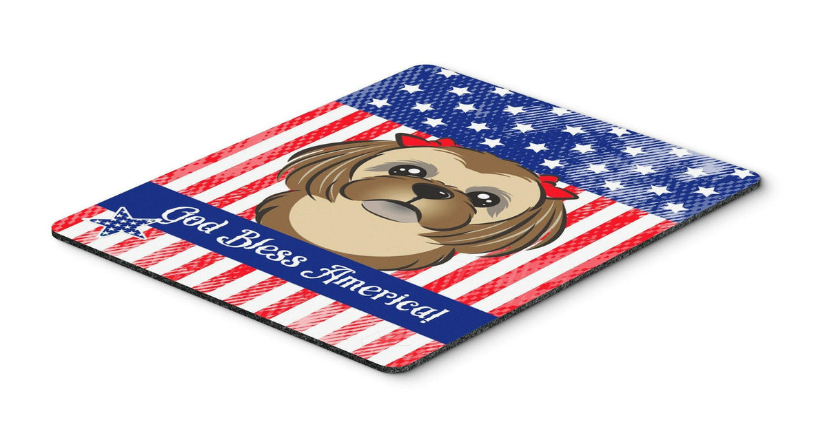 God Bless American Flag with Chocolate Brown Shih Tzu Mouse Pad, Hot Pad or Trivet BB2179MP by Caroline&#39;s Treasures