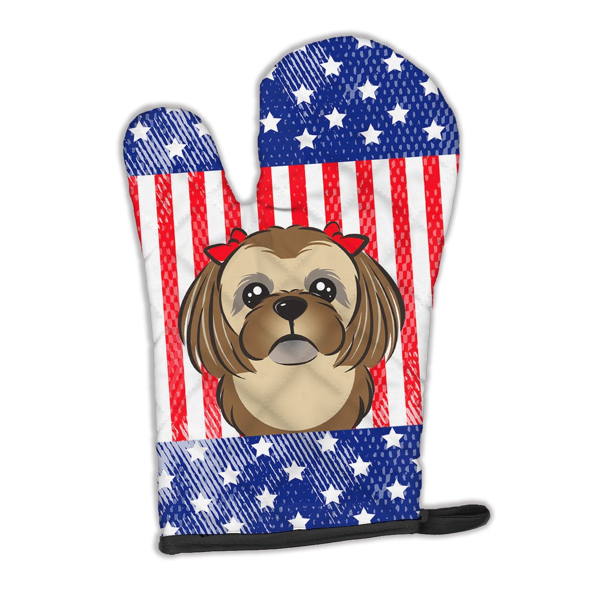 American Flag and Chocolate Brown Shih Tzu Oven Mitt BB2179OVMT  the-store.com.