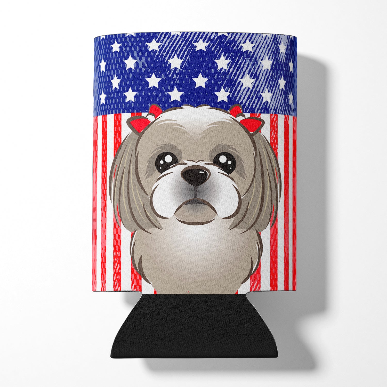 American Flag and Gray Silver Shih Tzu Can or Bottle Hugger BB2180CC.