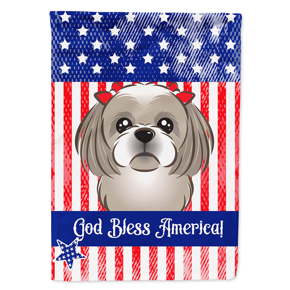 God Bless American Flag with Gray Silver Shih Tzu Flag Canvas House Size BB2180CHF  the-store.com.