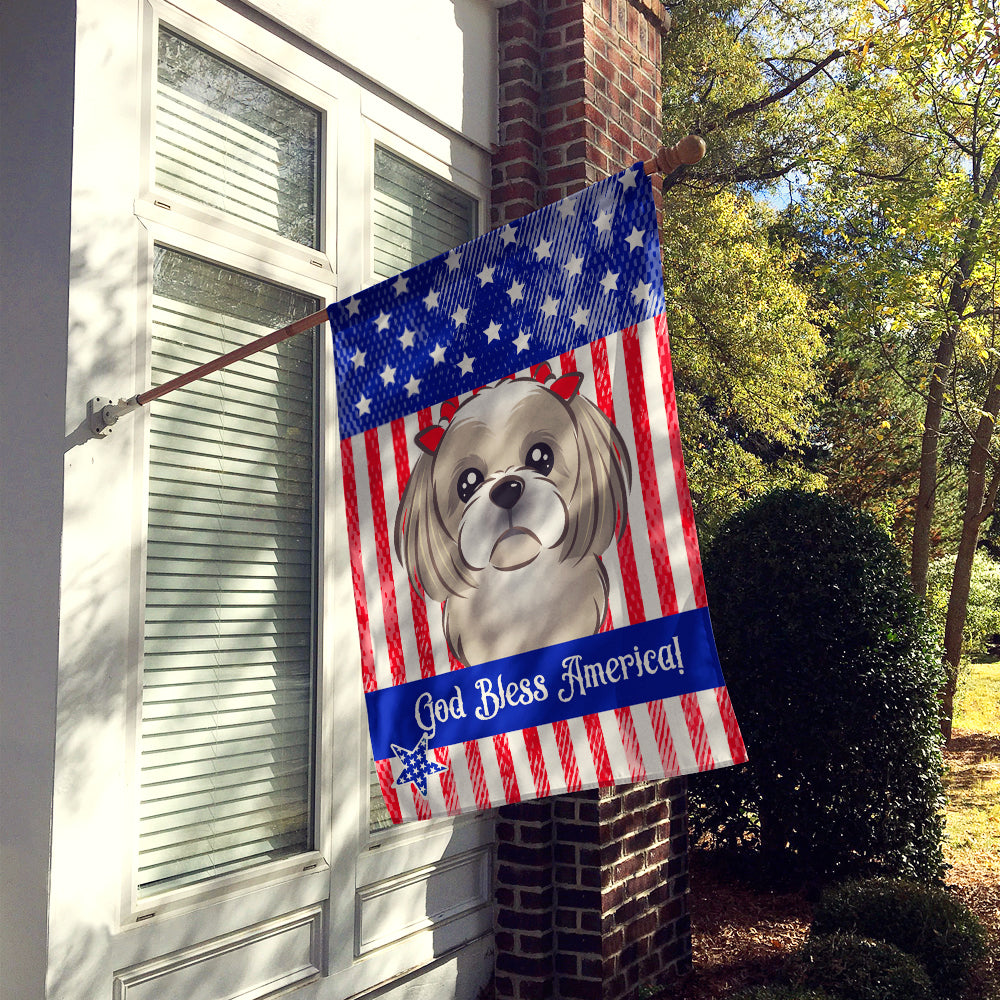 God Bless American Flag with Gray Silver Shih Tzu Flag Canvas House Size BB2180CHF