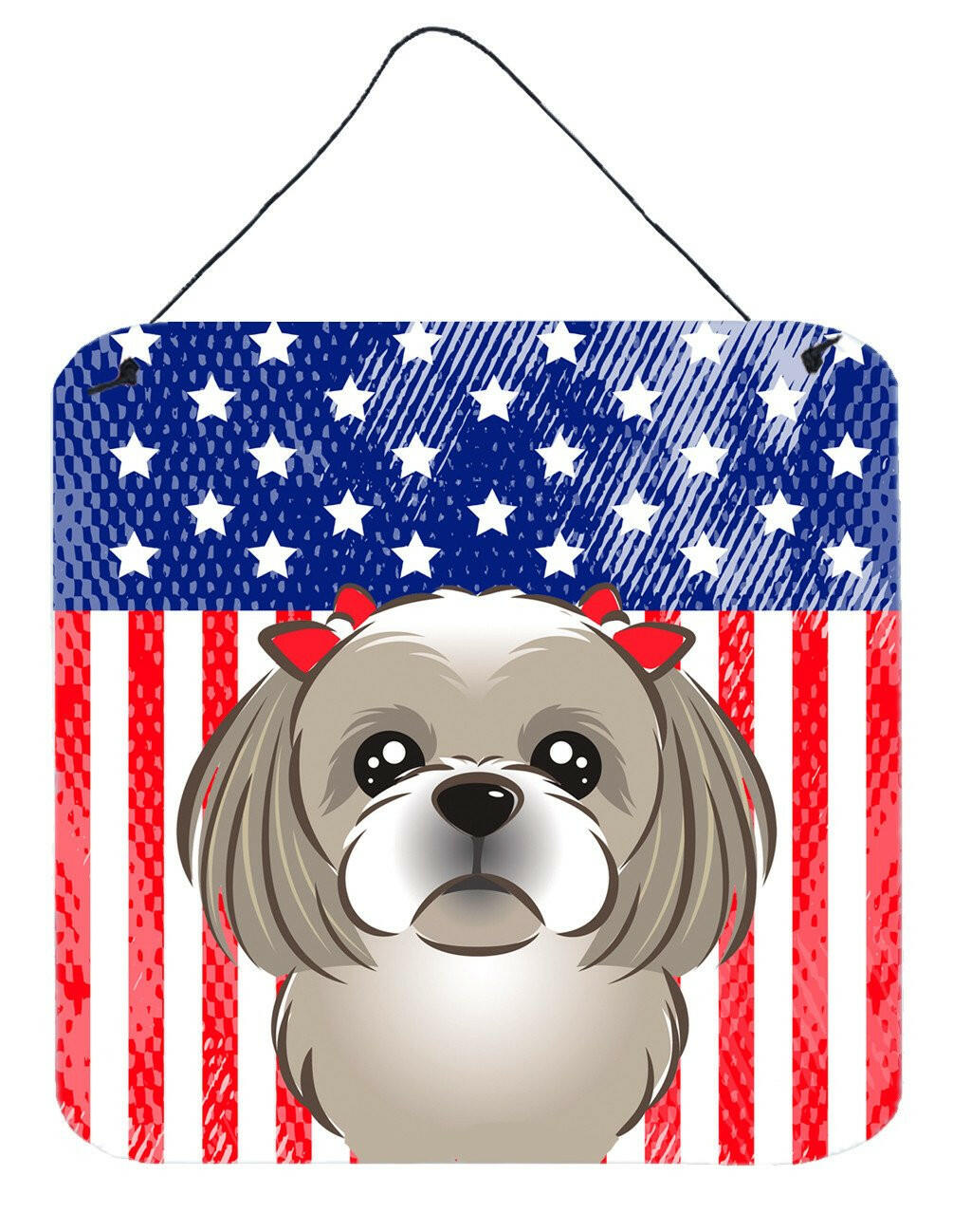 American Flag and Gray Silver Shih Tzu Wall or Door Hanging Prints BB2180DS66 by Caroline&#39;s Treasures