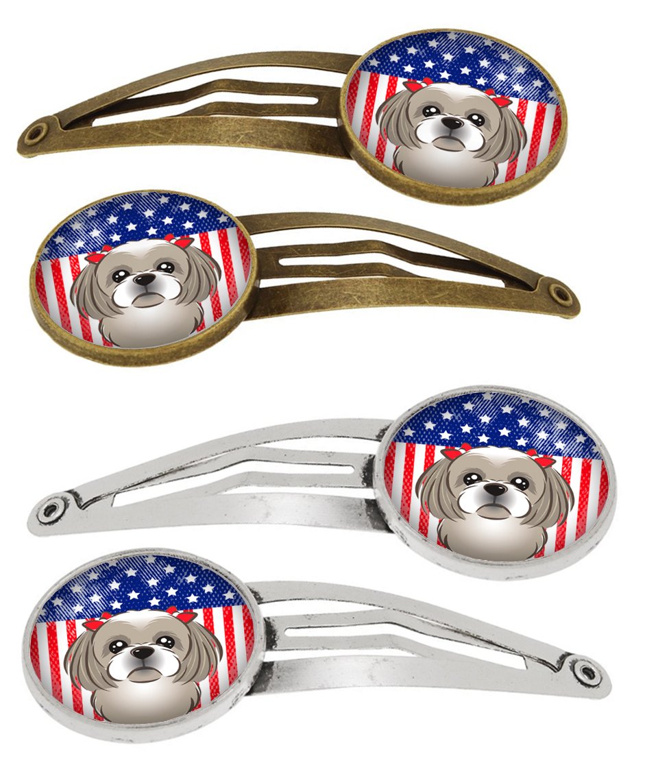 American Flag and Gray Silver Shih Tzu Set of 4 Barrettes Hair Clips BB2180HCS4 by Caroline&#39;s Treasures