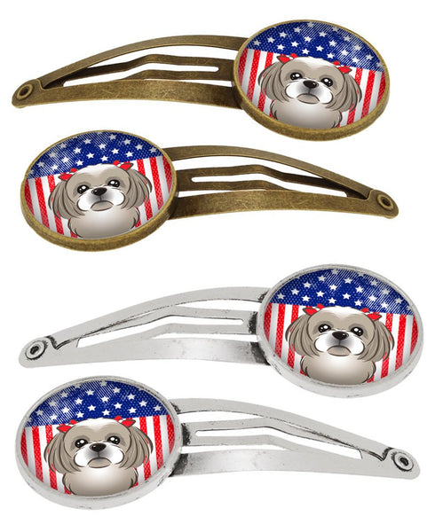 American Flag and Gray Silver Shih Tzu Set of 4 Barrettes Hair Clips BB2180HCS4 by Caroline's Treasures