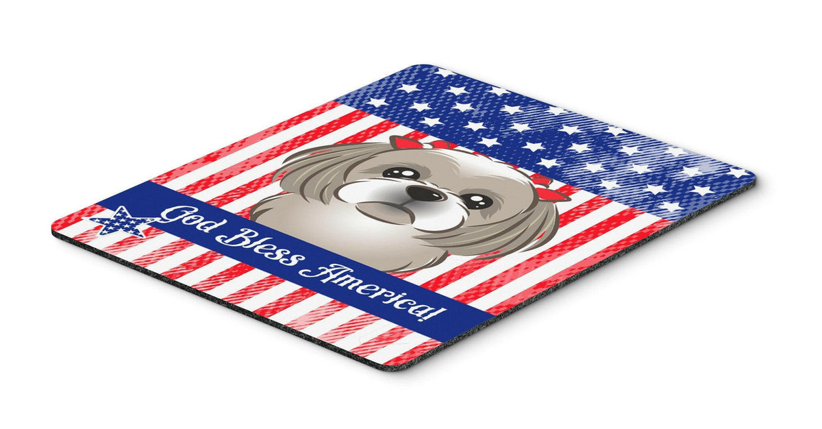God Bless American Flag with Gray Silver Shih Tzu Mouse Pad, Hot Pad or Trivet BB2180MP by Caroline&#39;s Treasures