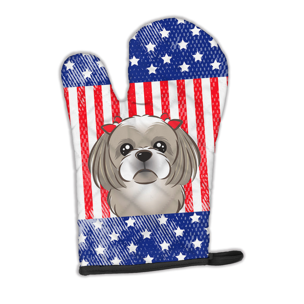 American Flag and Gray Silver Shih Tzu Oven Mitt BB2180OVMT  the-store.com.