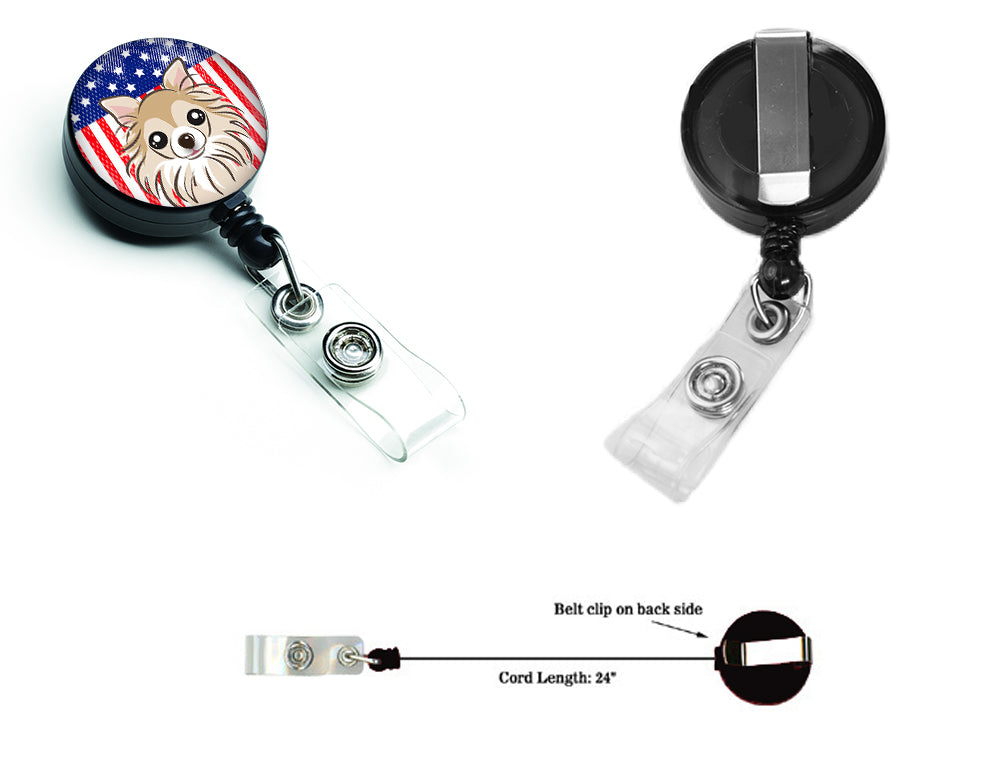 Bobine de badge rétractable drapeau américain et chihuahua BB2181BR