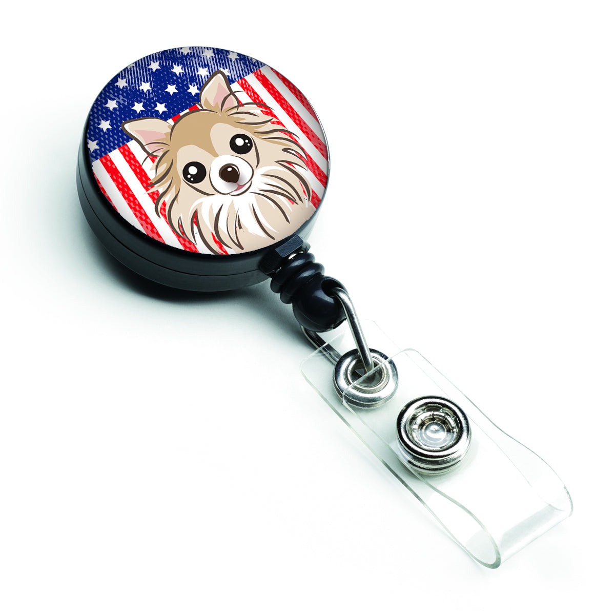 Bobine de badge rétractable drapeau américain et chihuahua BB2181BR