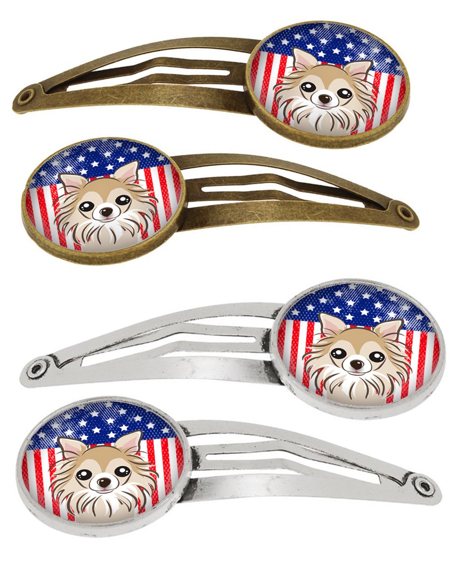 American Flag and Chihuahua Set of 4 Barrettes Hair Clips BB2181HCS4 by Caroline's Treasures