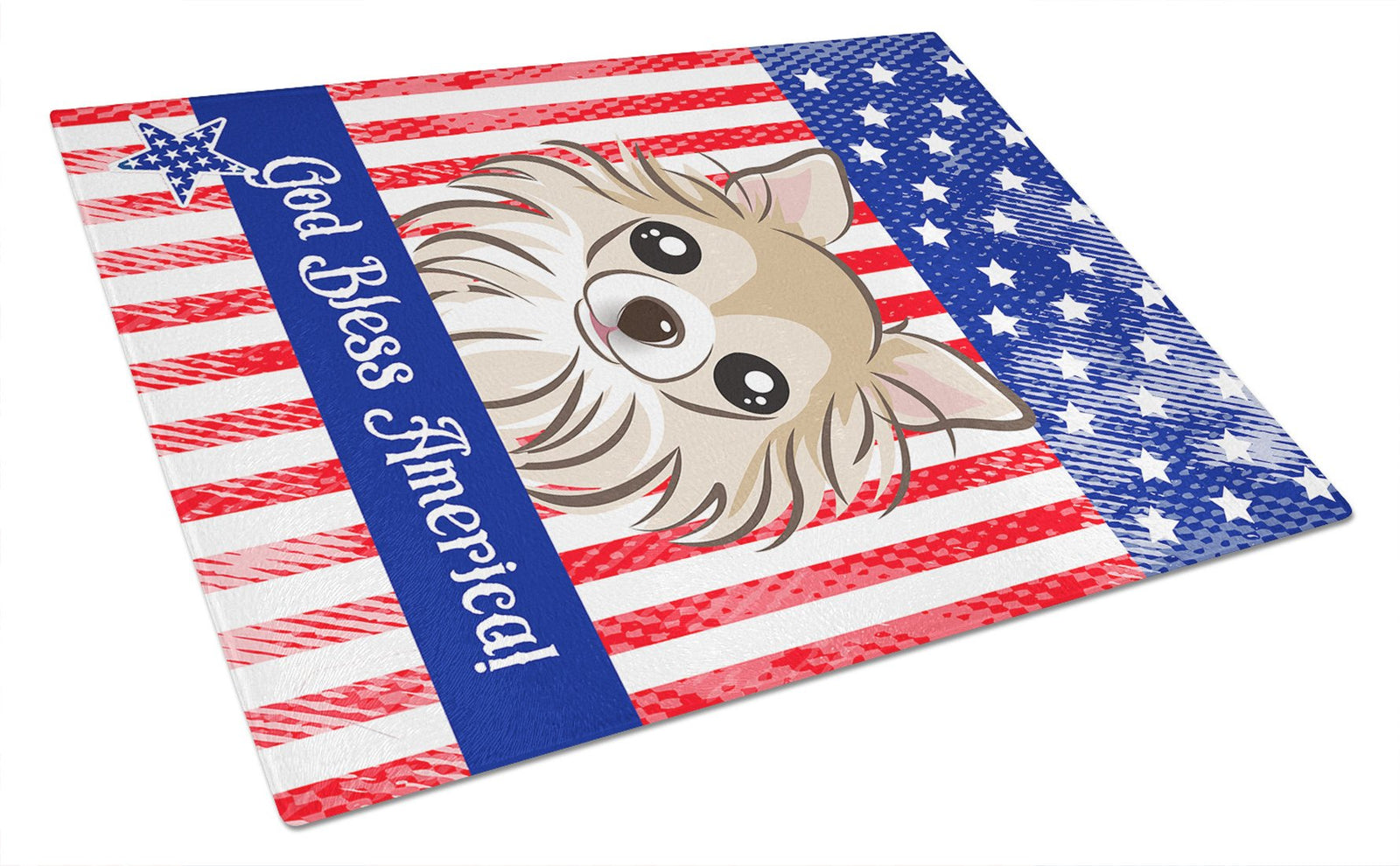 God Bless American Flag with Chihuahua Glass Cutting Board Large BB2181LCB by Caroline's Treasures