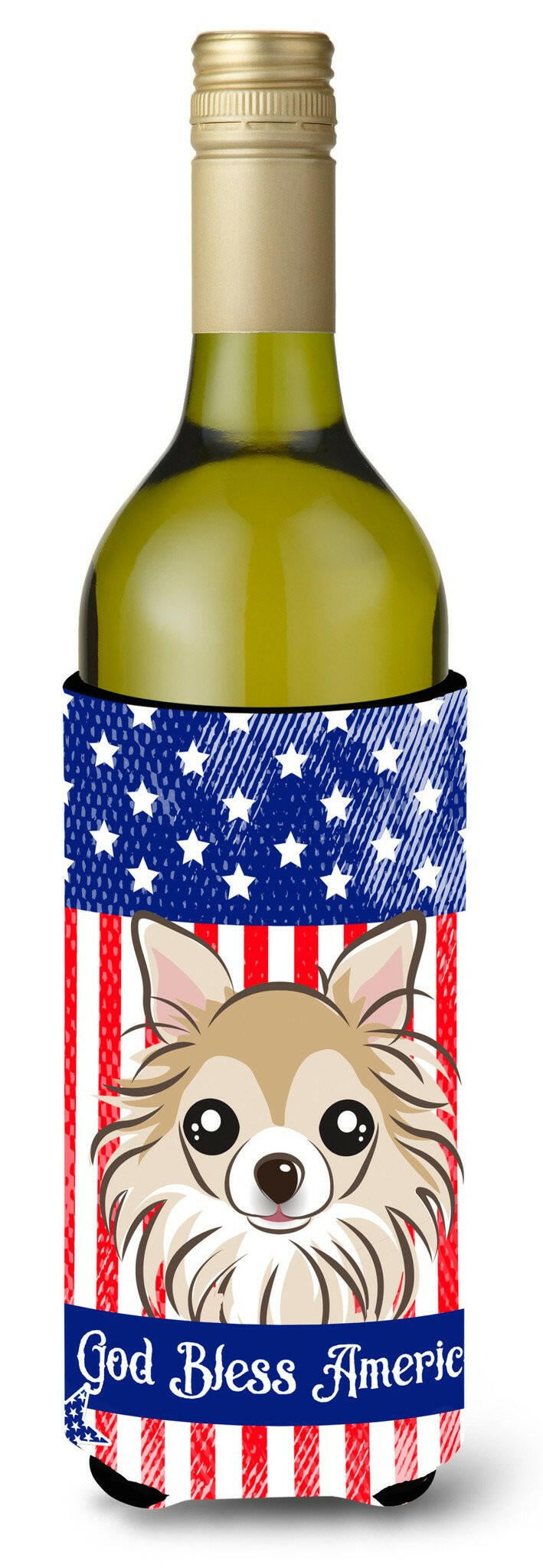 God Bless American Flag with Chihuahua Wine Bottle Beverage Insulator Hugger BB2181LITERK by Caroline&#39;s Treasures