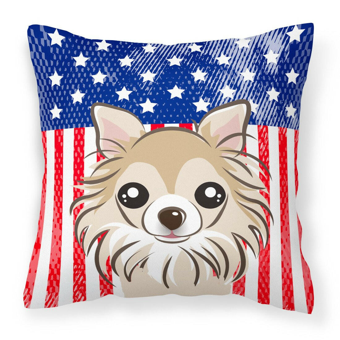 American Flag and Chihuahua Fabric Decorative Pillow BB2181PW1414 - the-store.com