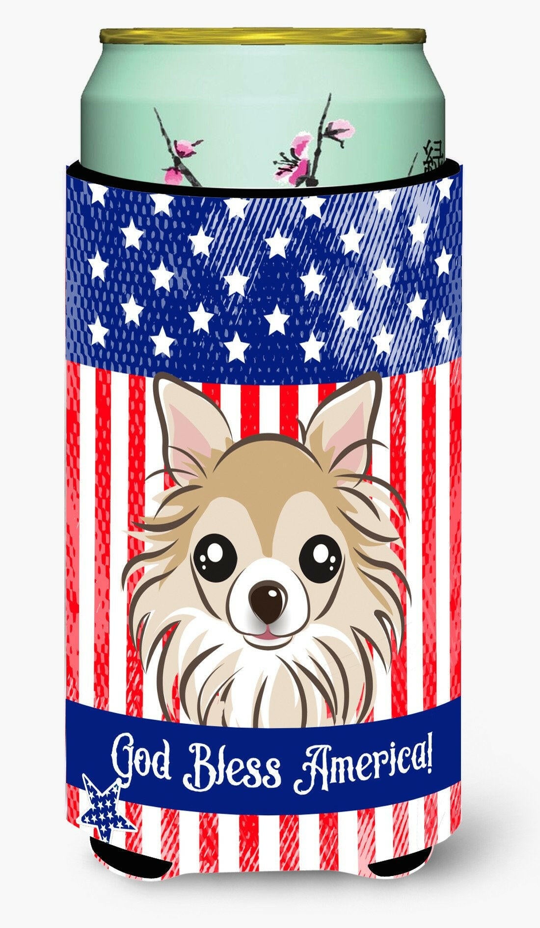 God Bless American Flag with Chihuahua Tall Boy Beverage Insulator Hugger BB2181TBC by Caroline's Treasures