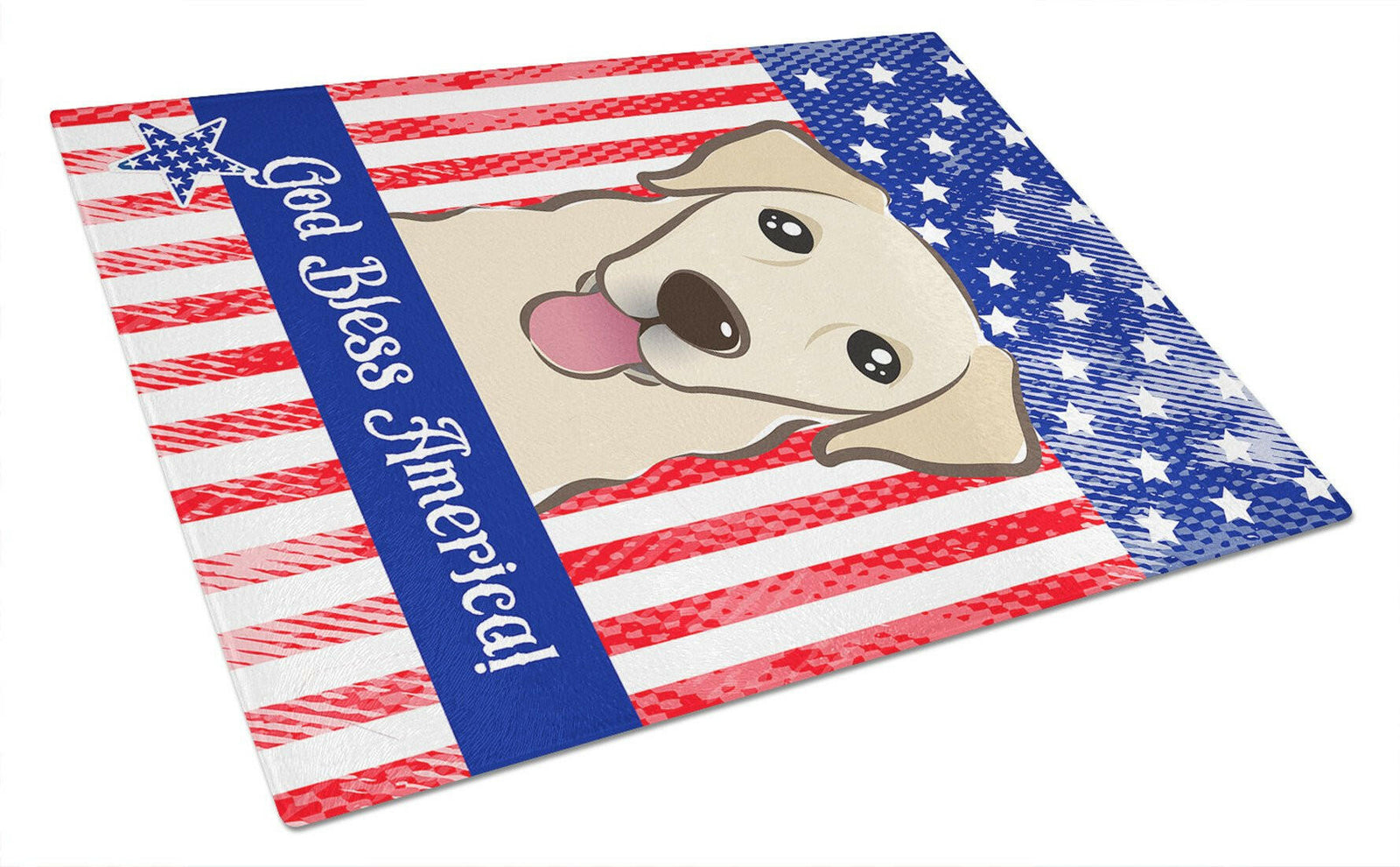 God Bless American Flag with Golden Retriever Glass Cutting Board Large BB2182LCB by Caroline's Treasures