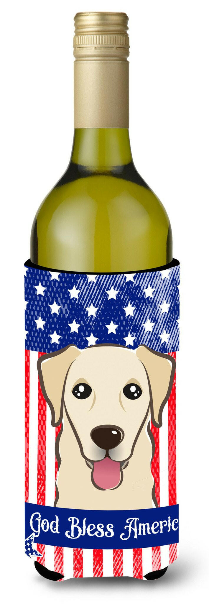 God Bless American Flag with Golden Retriever Wine Bottle Beverage Insulator Hugger BB2182LITERK by Caroline's Treasures