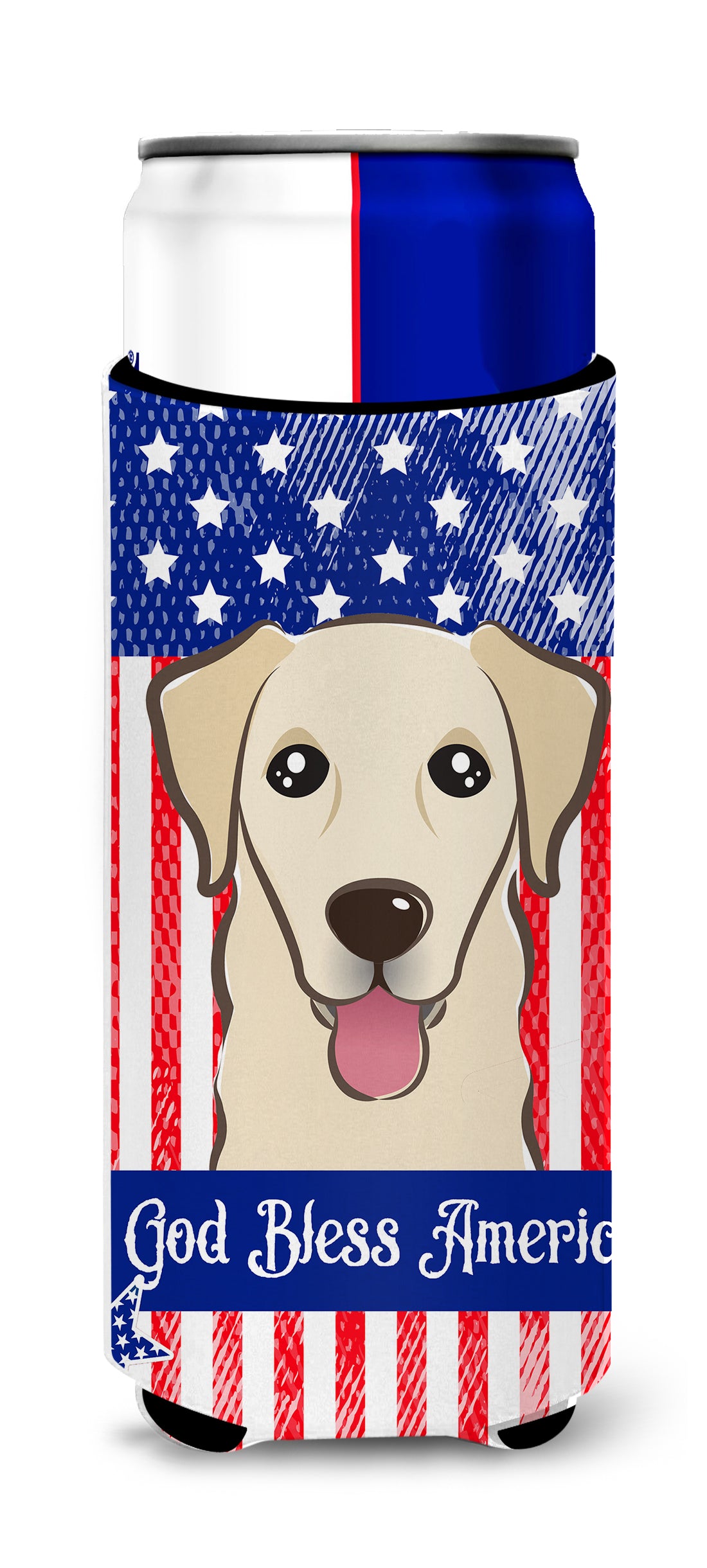 God Bless American Flag with Golden Retriever  Ultra Beverage Insulator for slim cans BB2182MUK