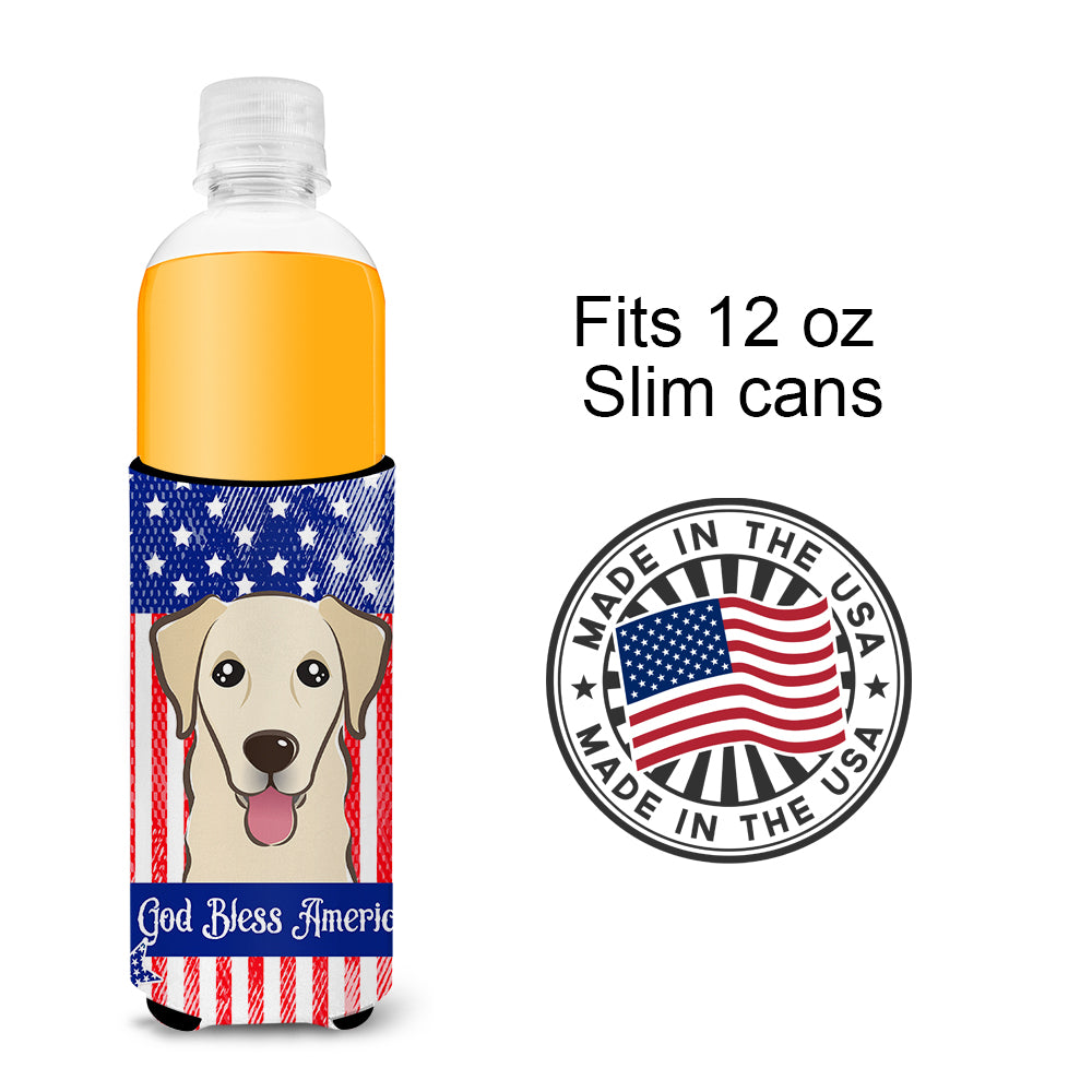 God Bless American Flag with Golden Retriever  Ultra Beverage Insulator for slim cans BB2182MUK  the-store.com.