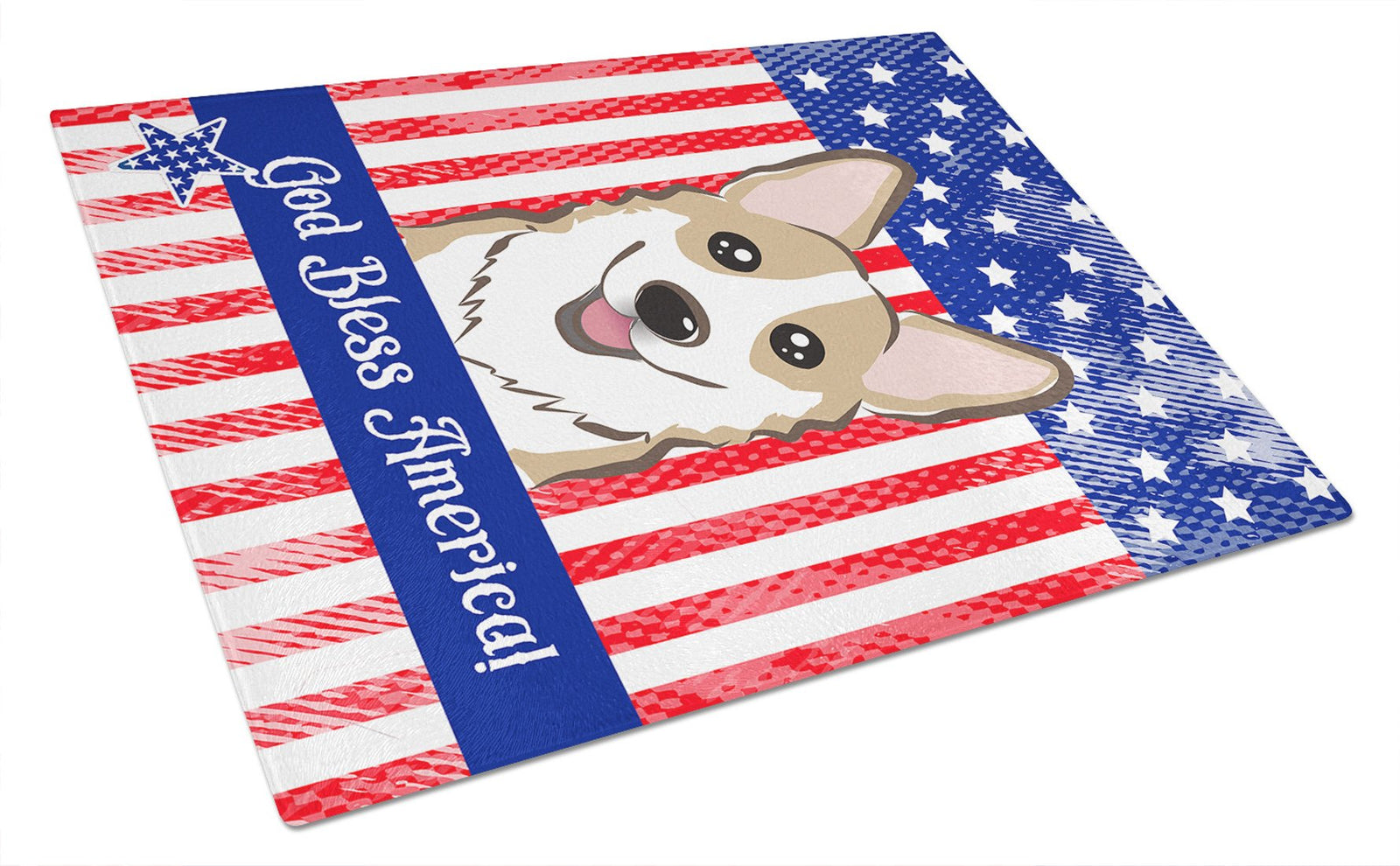God Bless American Flag with Sable Corgi Glass Cutting Board Large BB2183LCB by Caroline's Treasures