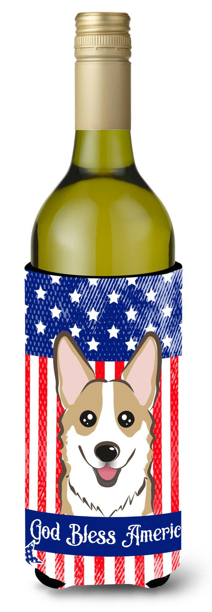God Bless American Flag with Sable Corgi Wine Bottle Beverage Insulator Hugger BB2183LITERK by Caroline&#39;s Treasures