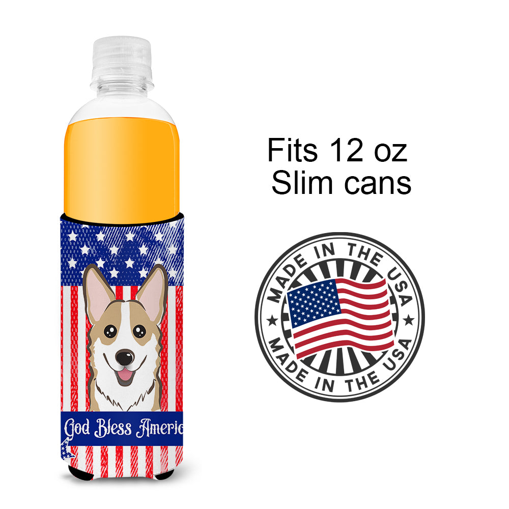 God Bless American Flag with Sable Corgi  Ultra Beverage Insulator for slim cans BB2183MUK  the-store.com.
