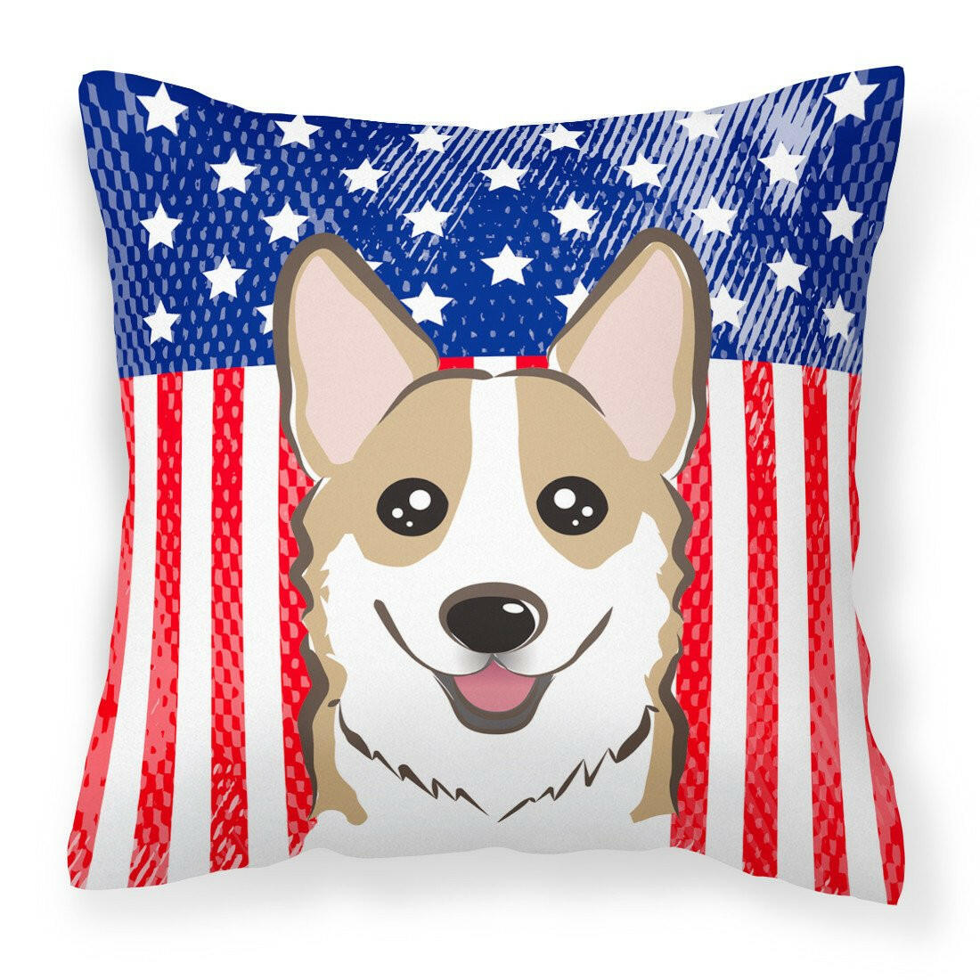 American Flag and Sable Corgi Fabric Decorative Pillow BB2183PW1414 - the-store.com