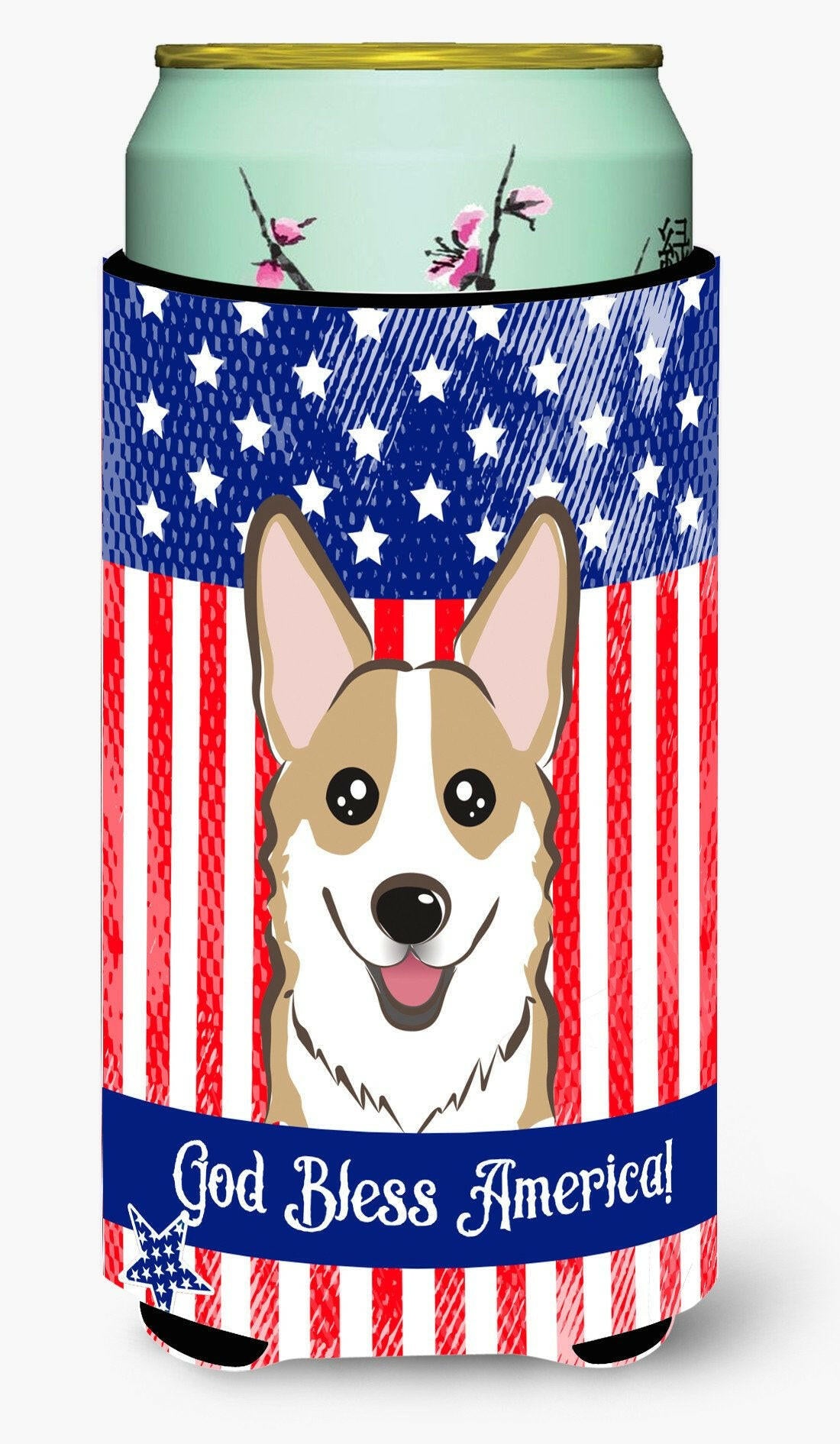 God Bless American Flag with Sable Corgi Tall Boy Beverage Insulator Hugger BB2183TBC by Caroline&#39;s Treasures