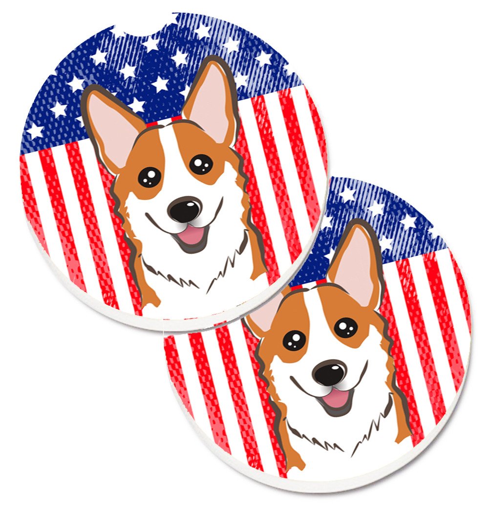 American Flag and Red Corgi Set of 2 Cup Holder Car Coasters BB2184CARC by Caroline's Treasures
