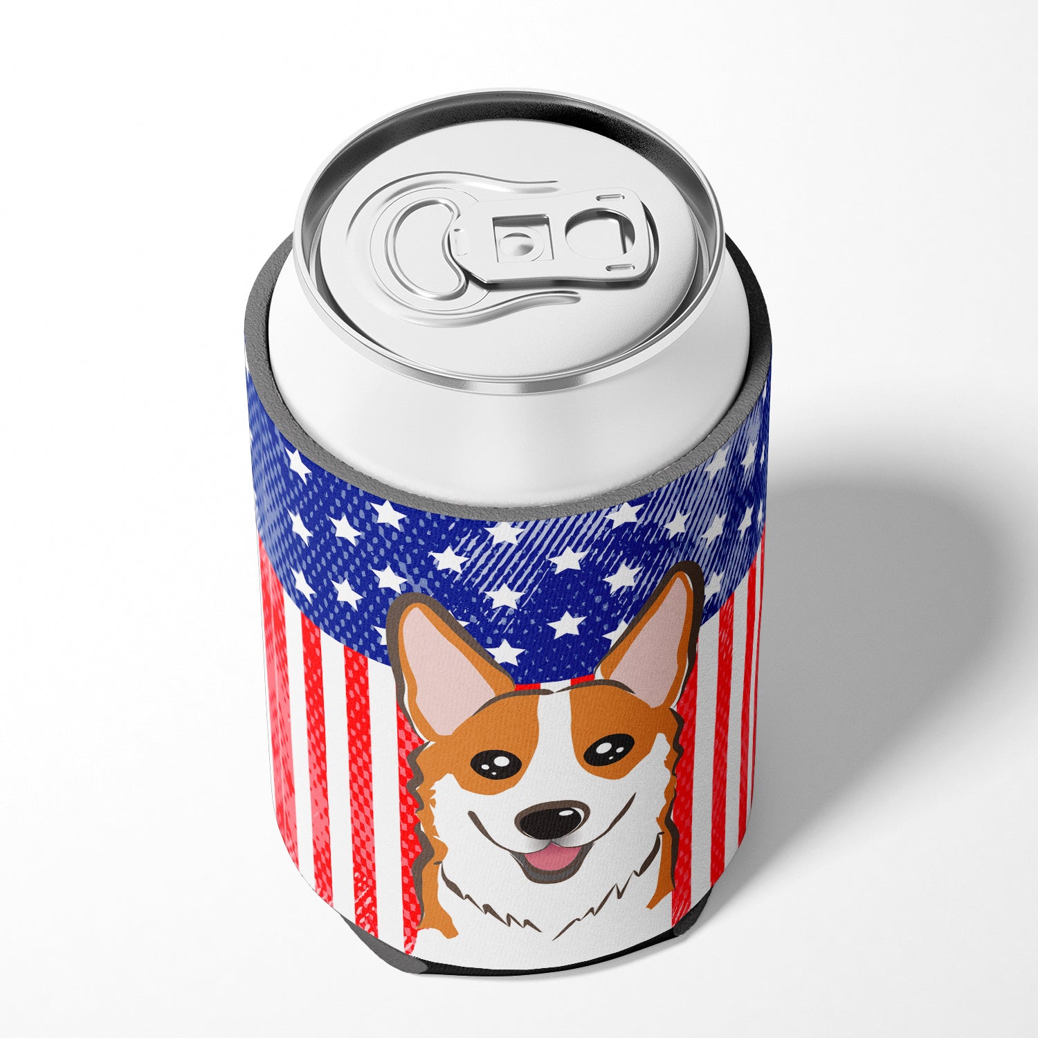 American Flag and Red Corgi Can or Bottle Hugger BB2184CC