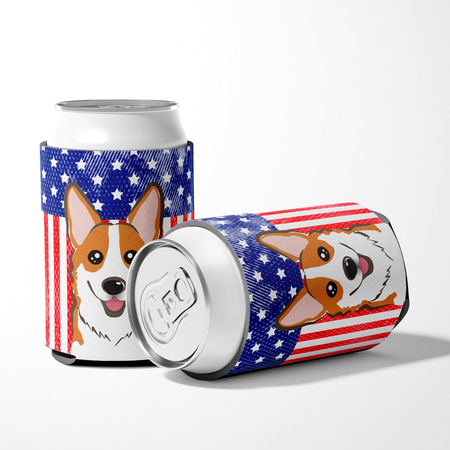 American Flag and Red Corgi Can or Bottle Hugger BB2184CC.