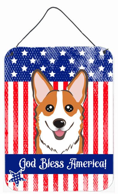 God Bless American Flag with Red Corgi Wall or Door Hanging Prints BB2184DS1216 by Caroline&#39;s Treasures