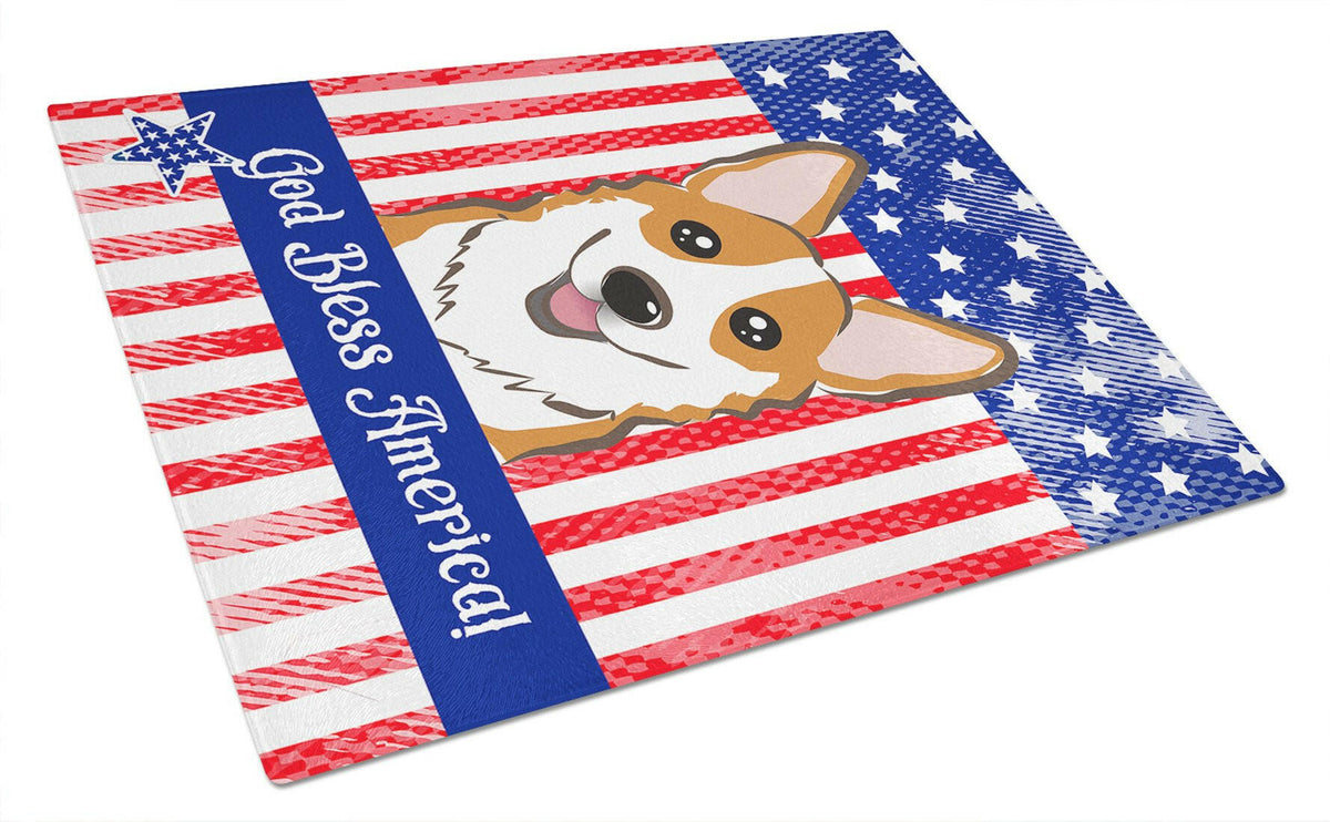 God Bless American Flag with Red Corgi Glass Cutting Board Large BB2184LCB by Caroline&#39;s Treasures