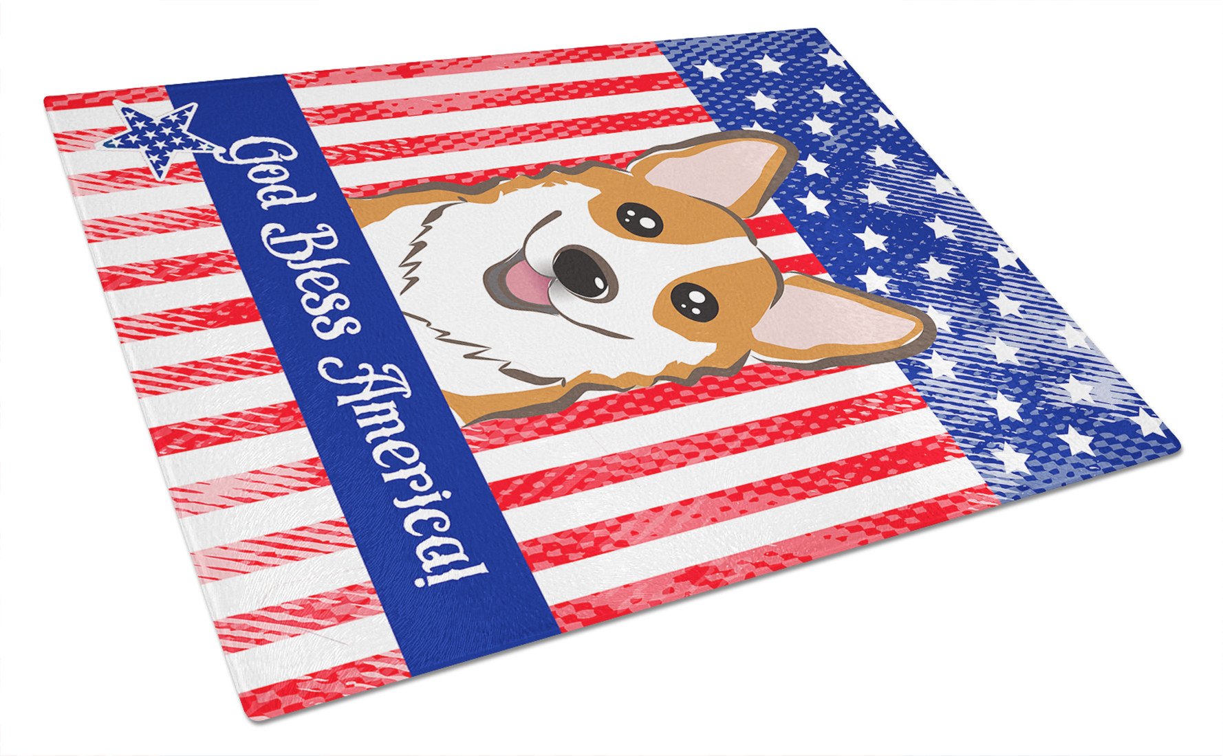 God Bless American Flag with Red Corgi Glass Cutting Board Large BB2184LCB by Caroline's Treasures
