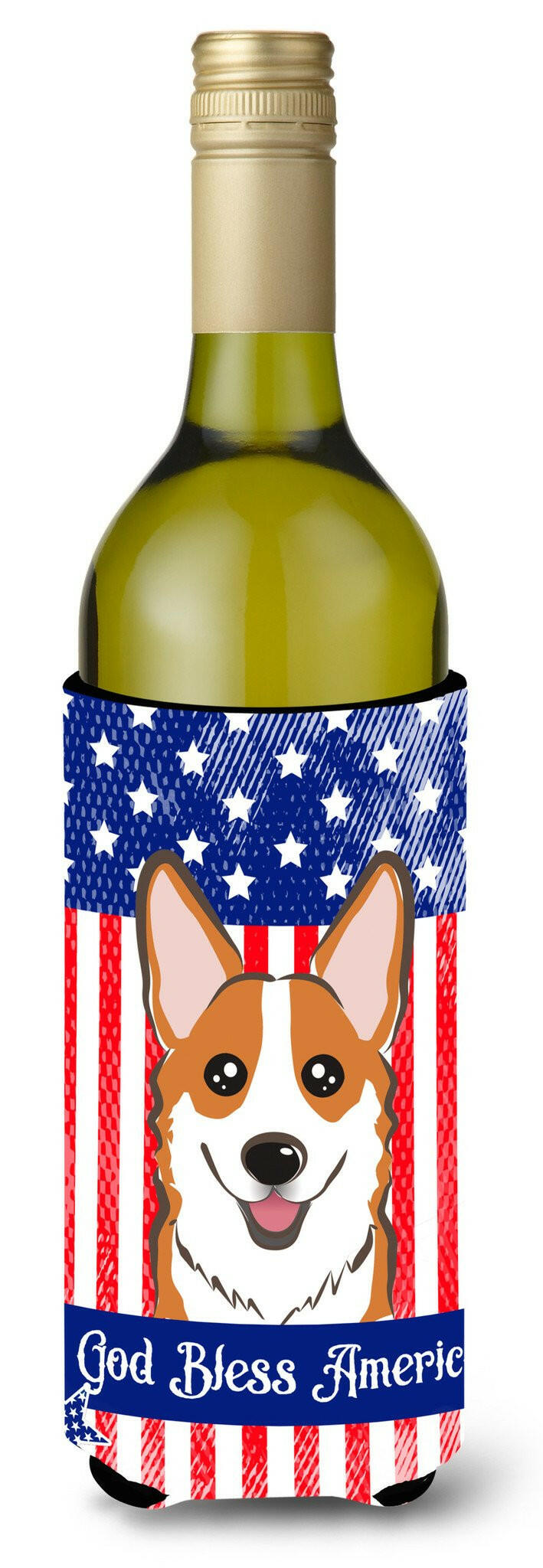 God Bless American Flag with Red Corgi Wine Bottle Beverage Insulator Hugger BB2184LITERK by Caroline&#39;s Treasures