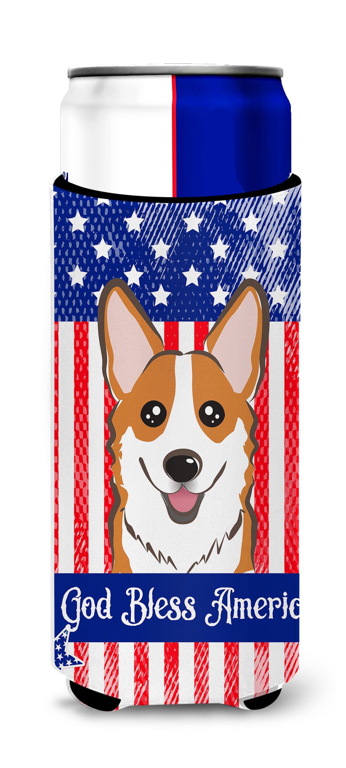 God Bless American Flag with Red Corgi  Ultra Beverage Insulator for slim cans BB2184MUK