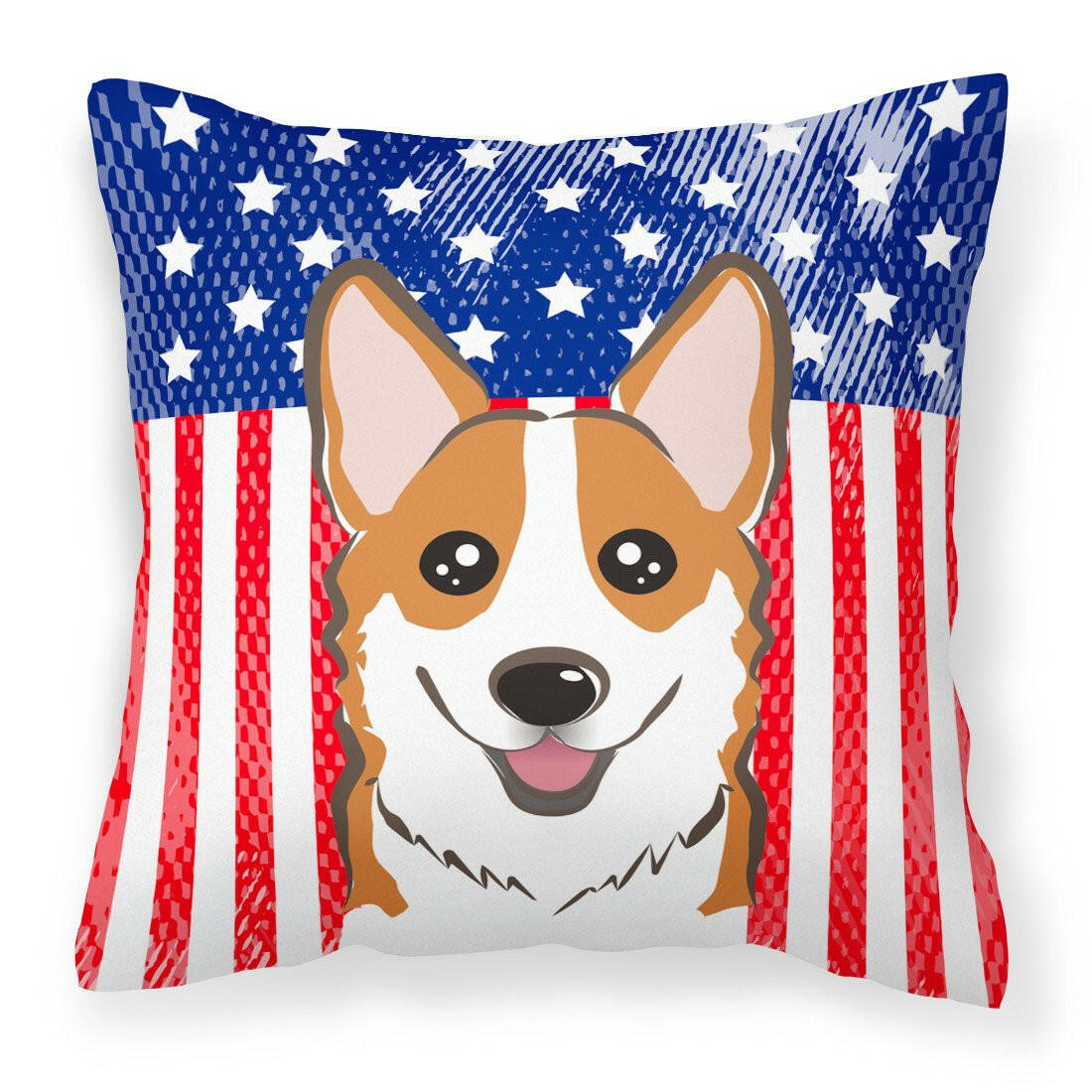 American Flag and Red Corgi Fabric Decorative Pillow BB2184PW1414 - the-store.com