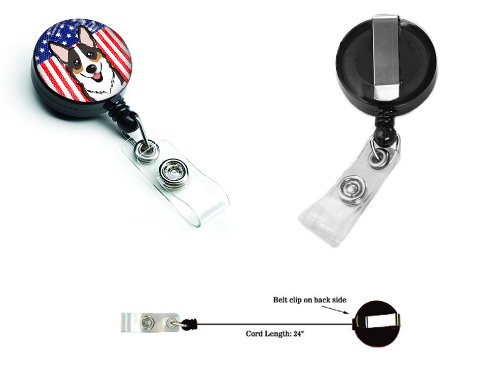 American Flag and Tricolor Corgi Retractable Badge Reel BB2185BR