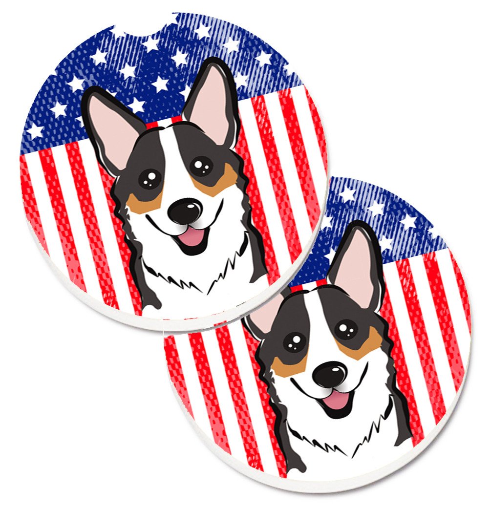 American Flag and Tricolor Corgi Set of 2 Cup Holder Car Coasters BB2185CARC by Caroline's Treasures