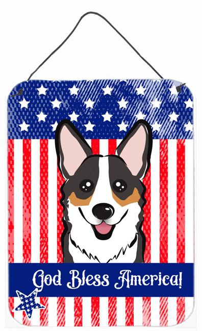 God Bless American Flag with Tricolor Corgi Wall or Door Hanging Prints BB2185DS1216 by Caroline&#39;s Treasures